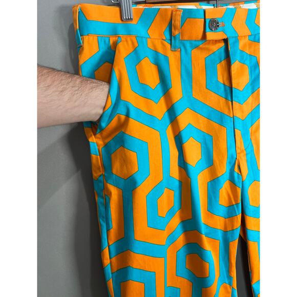 Loudmouth Golf Pants Sz 36x34L Orange And Teal Geometric Hexagon Athletic Retro - Picture 14 of 15